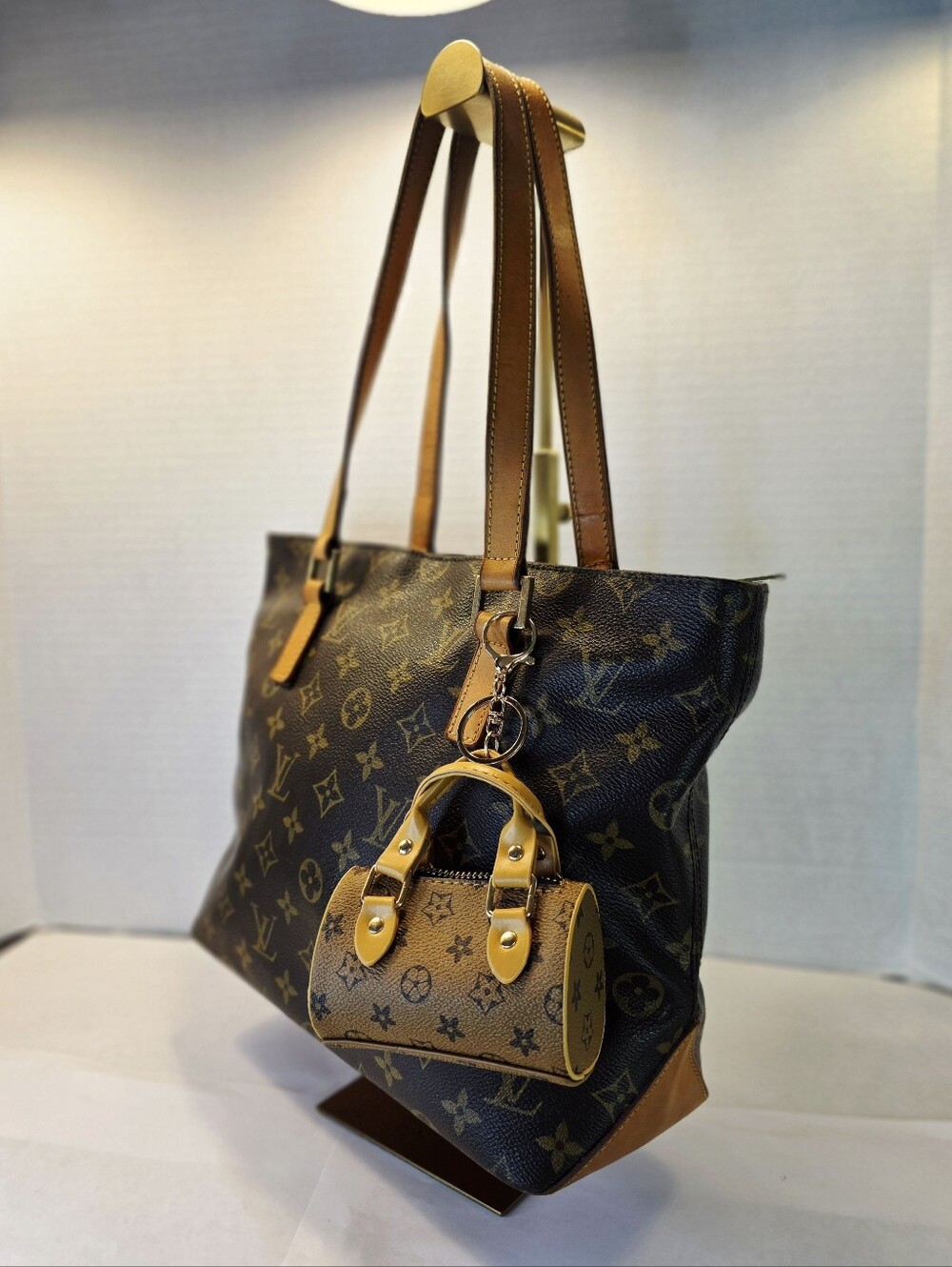 Louis Vuitton Vintage Canvas Cabas Piano Bag with Mini Boston Bag Charm & Chain - Picture 2 of 15